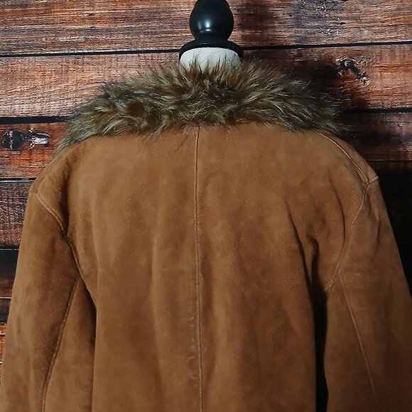 Wilsons Leather Pelle Studio Coat XL Brown Suede Faux Fur Trim Penny Lane - Picture 5 of 13